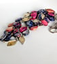 Beaded Bag Charm: Silver Tone Keyring and Lobster Clasp