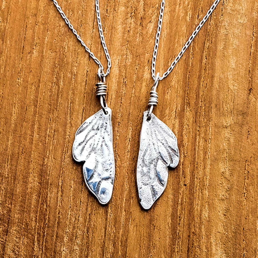 Recycled Silver Fairy Wing Pair of Matching Pendants
