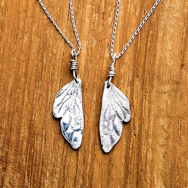 Fine and Sterling Silver Fairy Wing Necklace - Pair