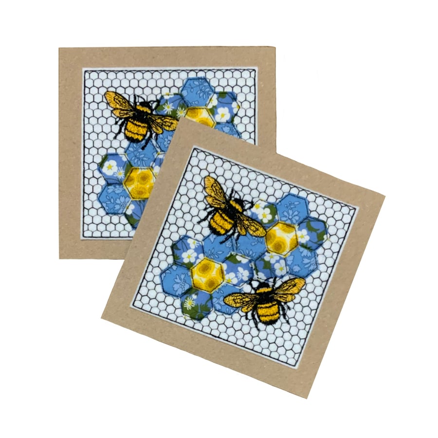 Bee Hexie card, Bee Card, Bee Keepsake Card, Embroidered Bee Greetings Card