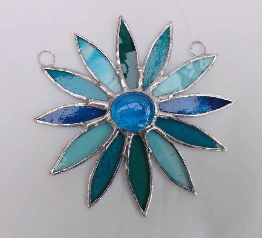 Stained Glass Daisy Suncatcher - Turquoise