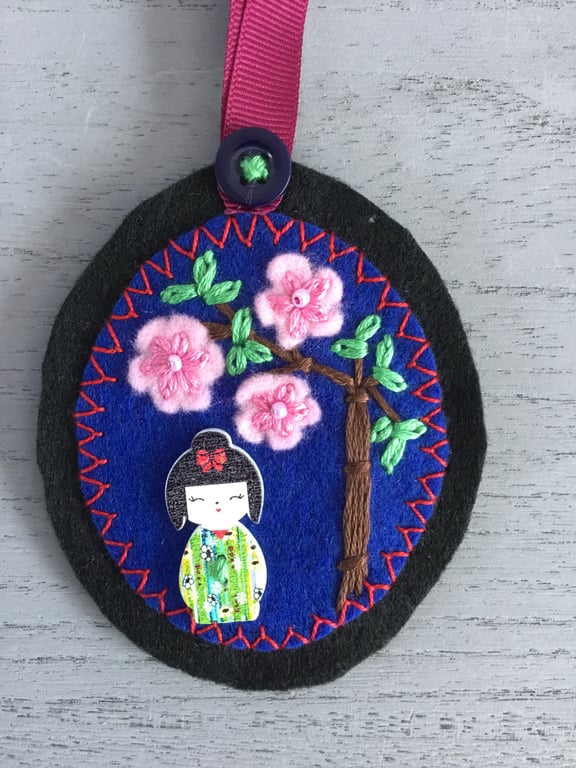 Hand Embroidered Cherry Blossom Picture 