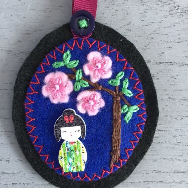 Hand Embroidered Cherry Blossom Picture 