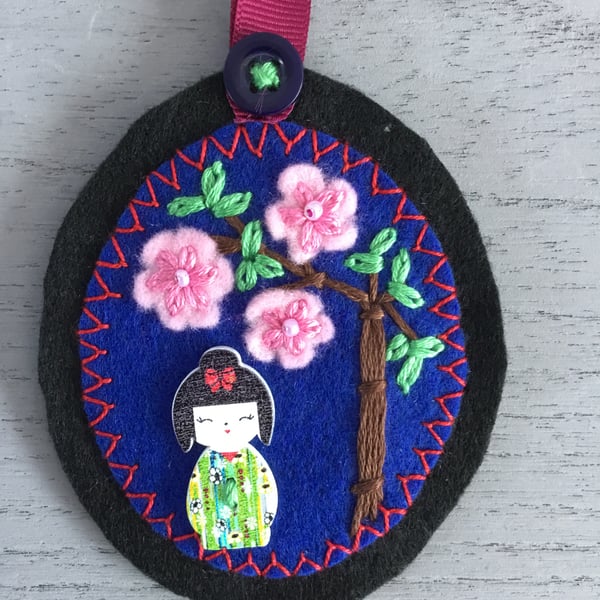 Hand Embroidered Cherry Blossom Decoration 