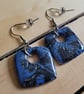 Handmade Polymer Clay Blue and Silver Square Earrings, 316 Stainless Steel - Image 3