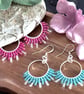 Cerise Pink or Ice Blue Beaded Hoop Fringe Earrings - Image 5