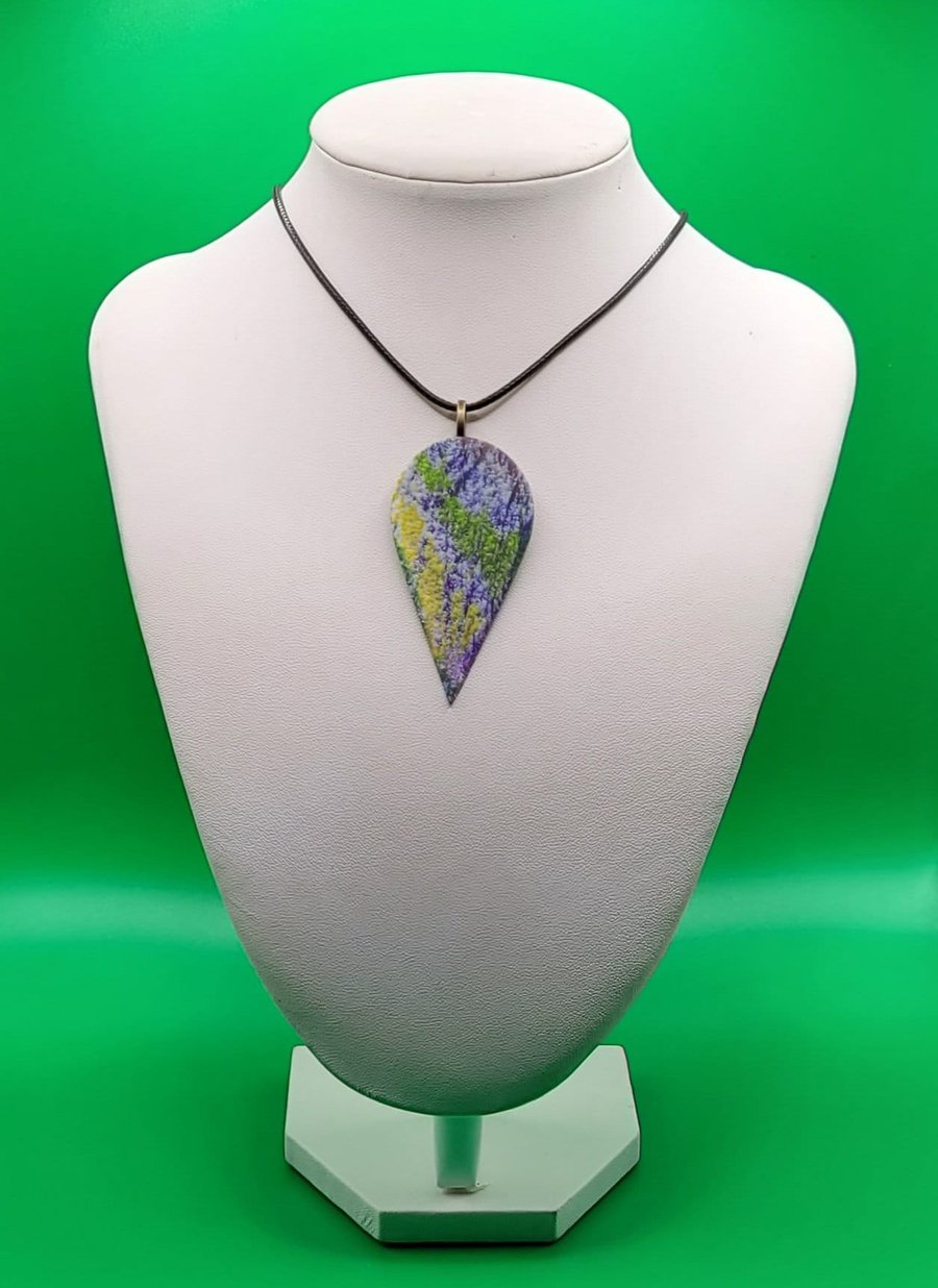 Polymer clay pendant - unique handmade necklace - teardrop costume jewellery