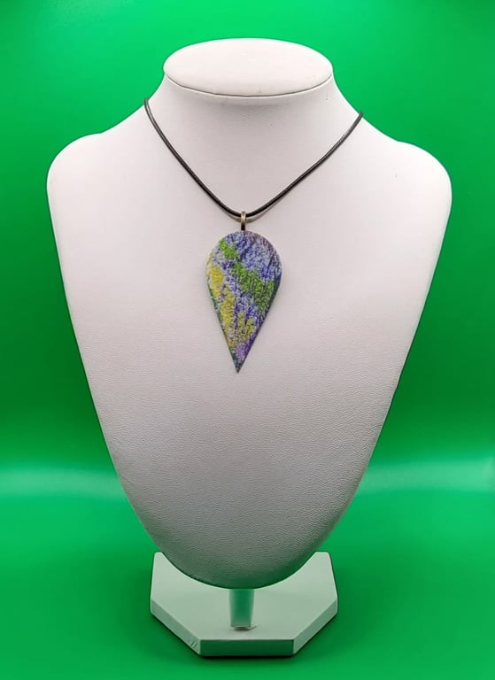 Polymer clay pendant - unique handmade necklace - teardrop costume jewellery