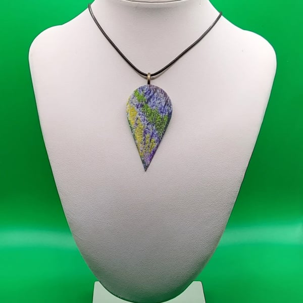 Polymer clay pendant - unique handmade necklace - teardrop costume jewellery