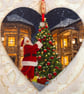 Christmas Decoration Ornament: Decoupaged Wooden Heart 15cm (6") Santa & Tree - Image 1