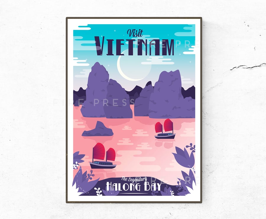 Vietnam Poster, Print, Ha Long Bay, Asia Travel Print