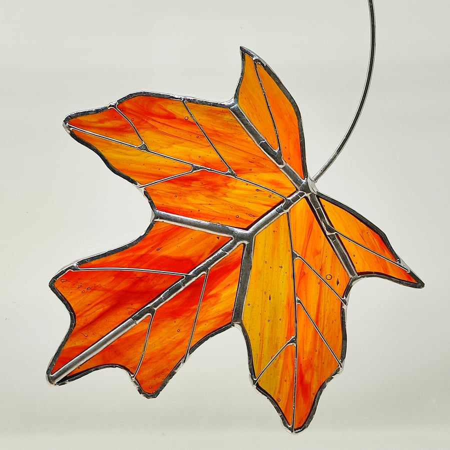 stained glass autumn sycamore leaf copperfoil suncatcher