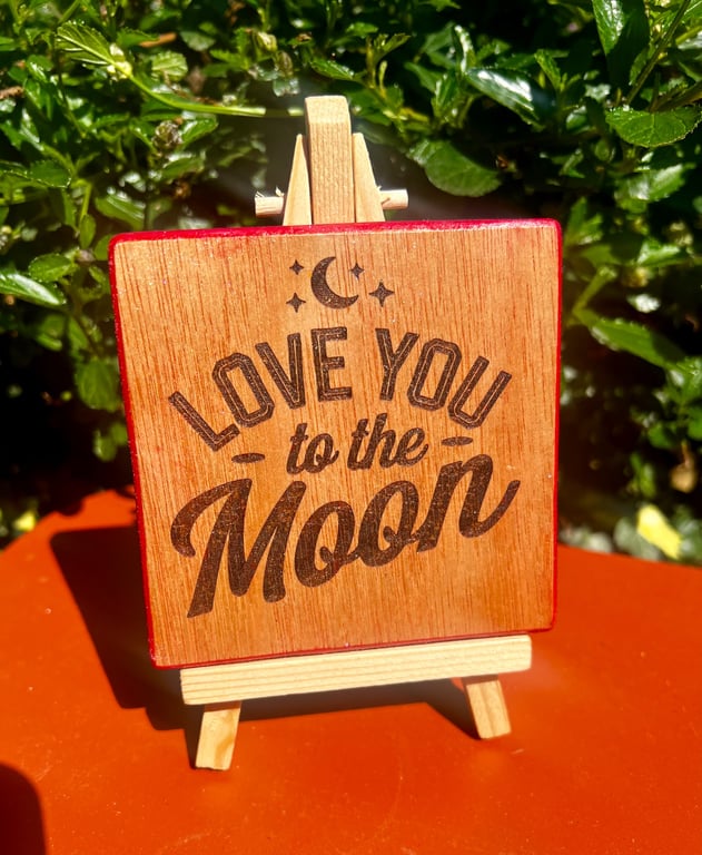 Love you to the moon Personalised Wooden Coaster – Romantic Gift for Him or Her 