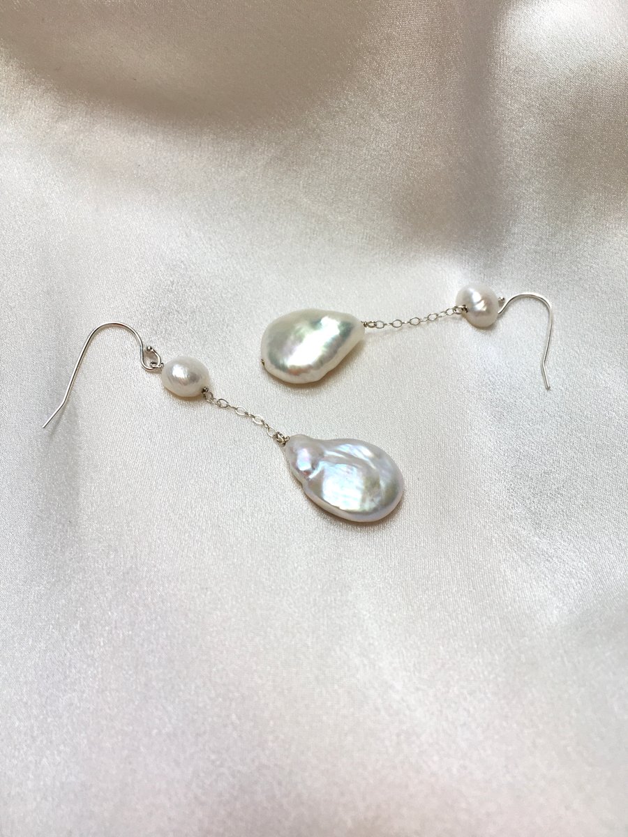 Extra large iridescent pearl earrings