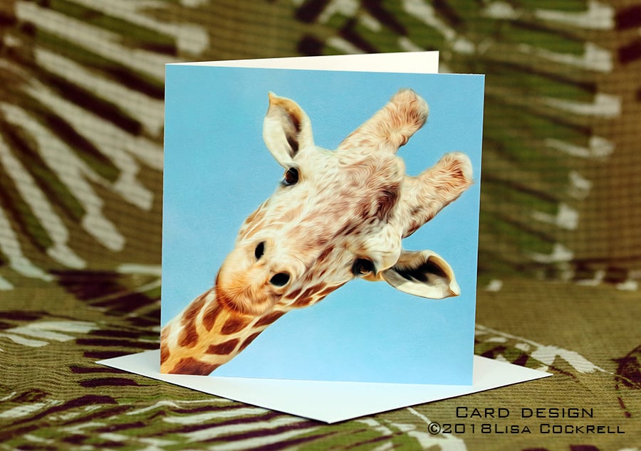 Exclusive Handmade Giraffe Hello Greetings Card on Archive Photo Paper