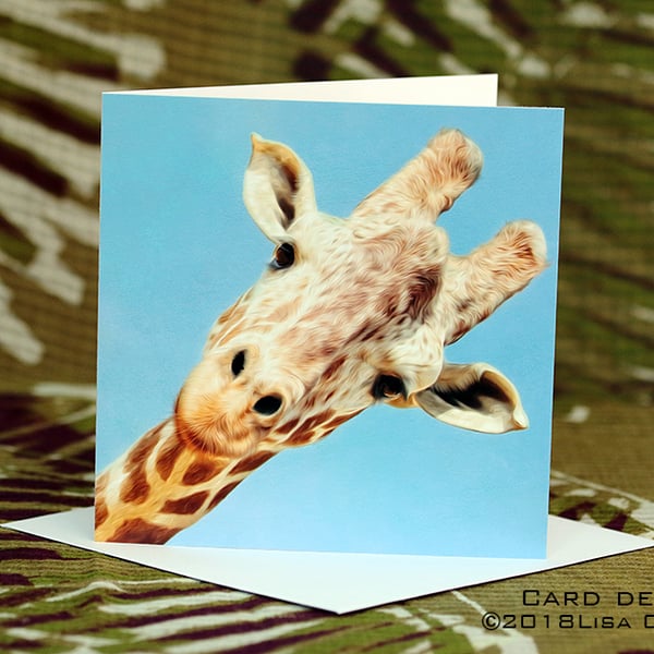 Exclusive Handmade Giraffe Hello Greetings Card on Archive Photo Paper