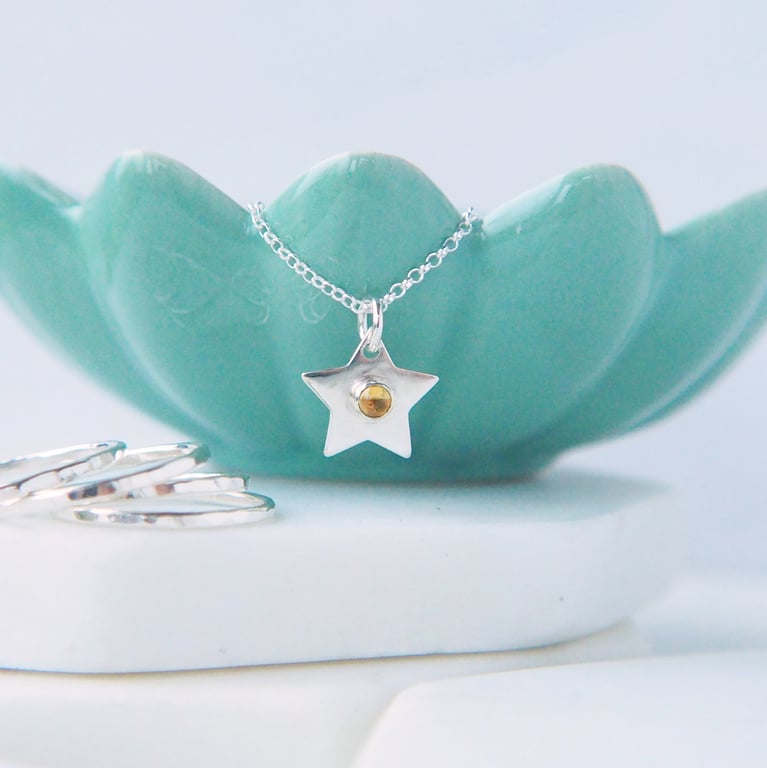 Silver Star Pendant with November Birthstone Citrine