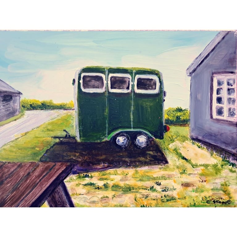 Horsebox Rural Scene Cornwall Acrylic Painting on Yupo Paper Mounted