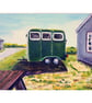 Horsebox Rural Scene Cornwall Acrylic Painting on Yupo Paper Mounted - Image 1