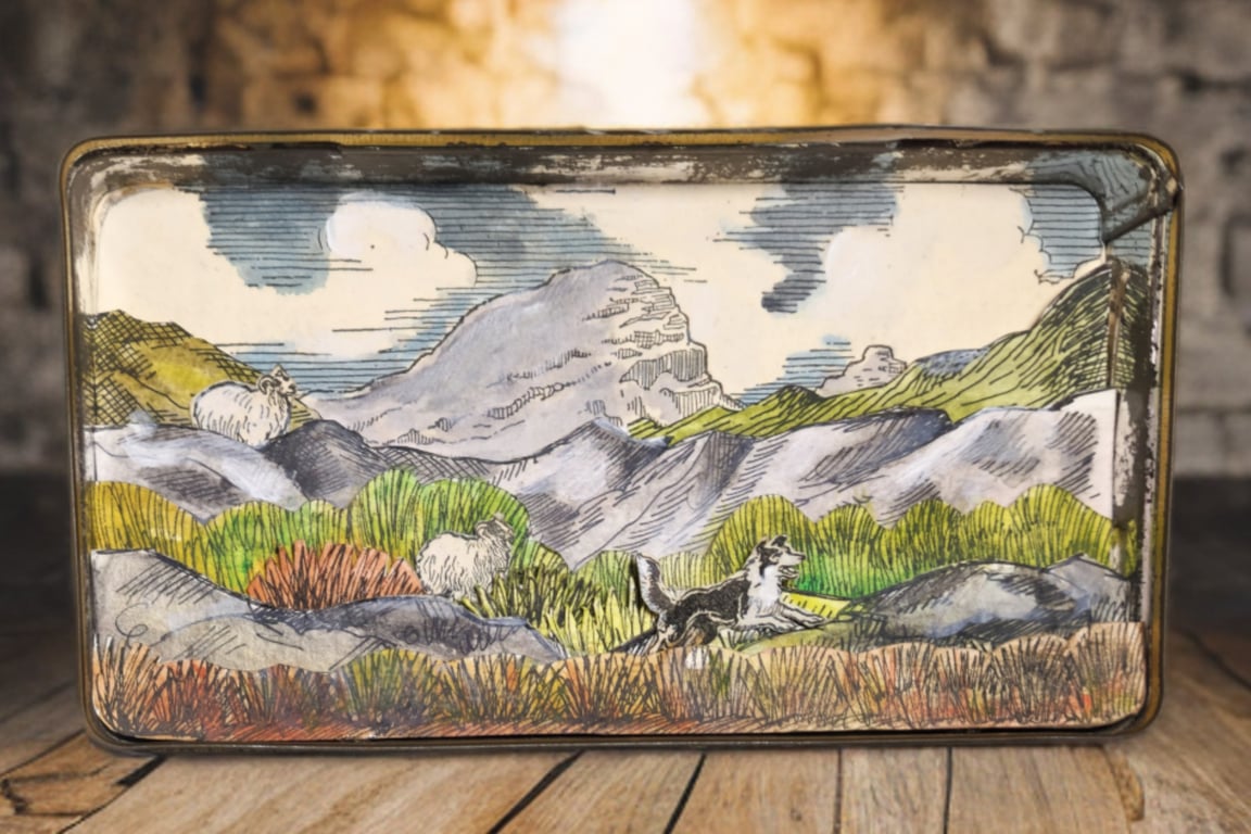 Countryside Diorama art in a vintage tin.