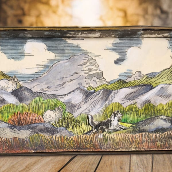 Countryside Diorama art in a vintage tin.