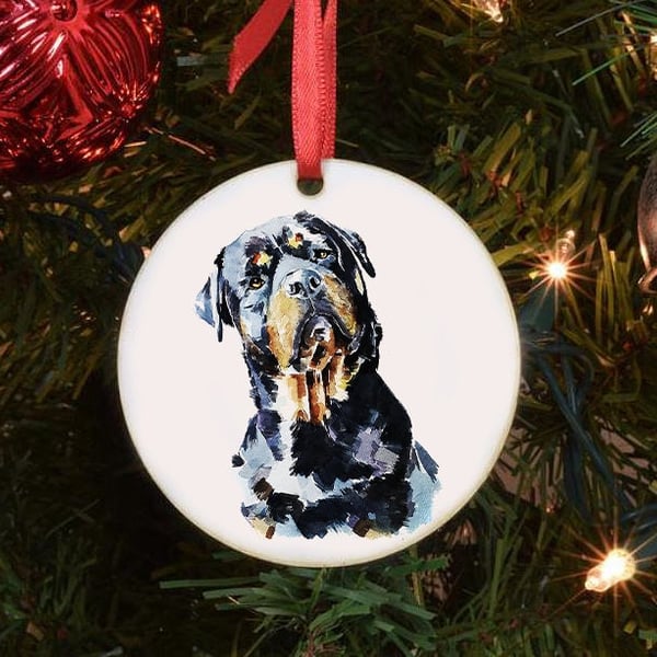 Rottweiler Xmas hangings (Assorted)-Ceramic Circle Tree Decoration.Rottweiler Tr