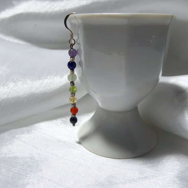 Single Sterling Silver & Chakra Crystal Gemstones Earring