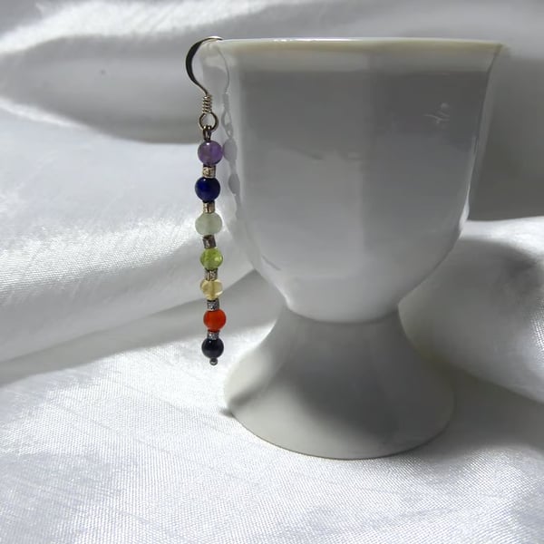 Single Sterling Silver & Chakra Crystal Gemstones Earring