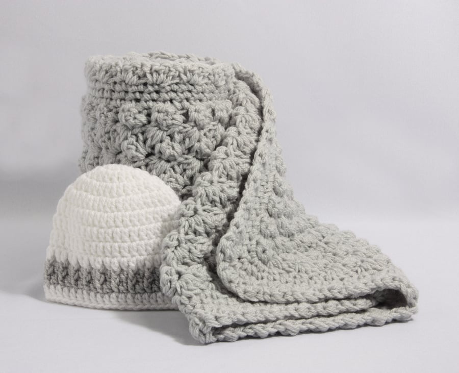 Baby Blanket with Hat, Handmade Extra Thickness Baby Blanket, 32" x 24" Approx, 