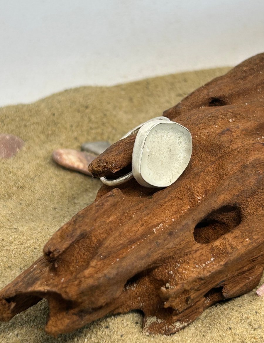 Stunning sea glass ring, sterling silver, handmade, one of a kind