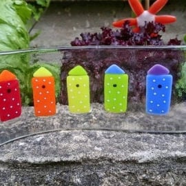 Fused Glass Freestanding Beach Hut Wave, Rainbow, spots , seaside, bright colour