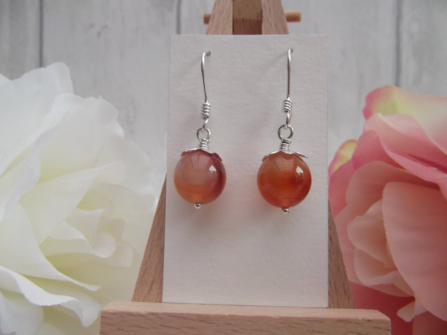 Carnelian single bead earrings amulet sacral chakra