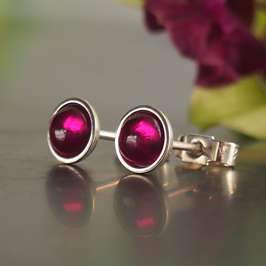 Ruby and Sterling Silver Stud Earrrings