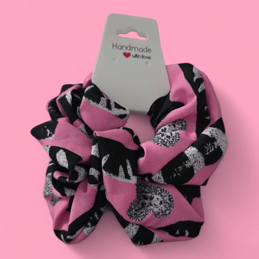 Handmade pink and black hair scrunchie