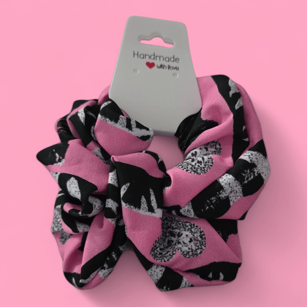 Handmade pink and black hair scrunchie