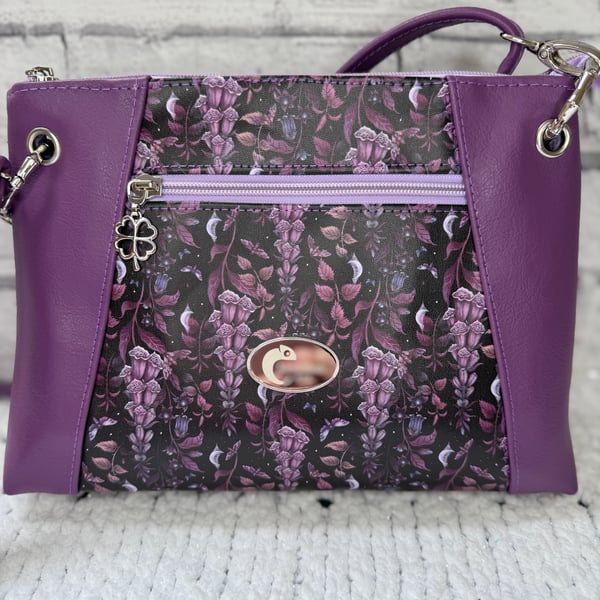 Purple and lilac foxglove faux leather sunshine bag