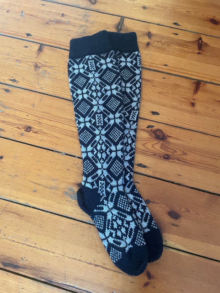 Knee length long wool socks fairisle nordic scandi navy light grey
