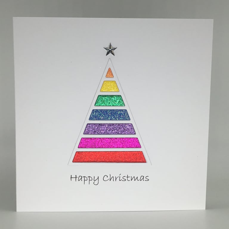 Rainbow glitter tree Christmas card
