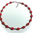Red & Black Oval Bead Necklace