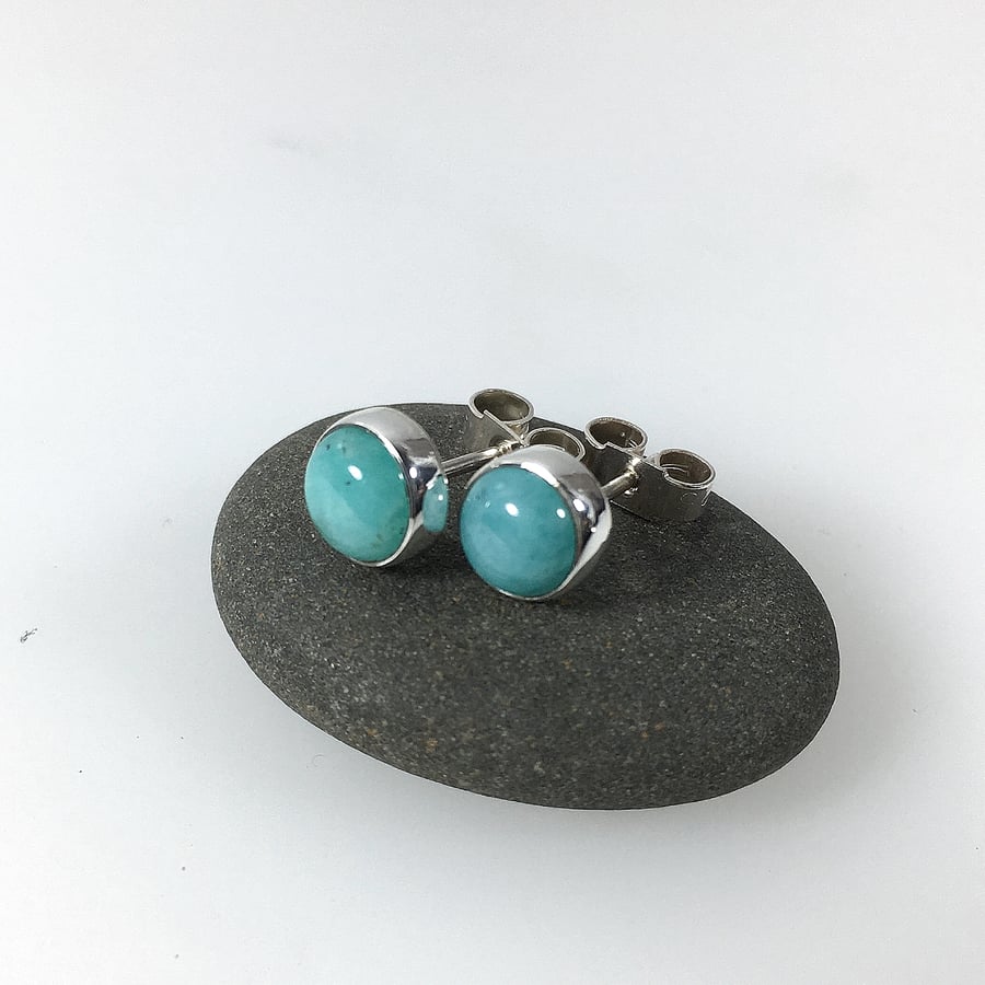 Amazonite stud earrings , sterling silver