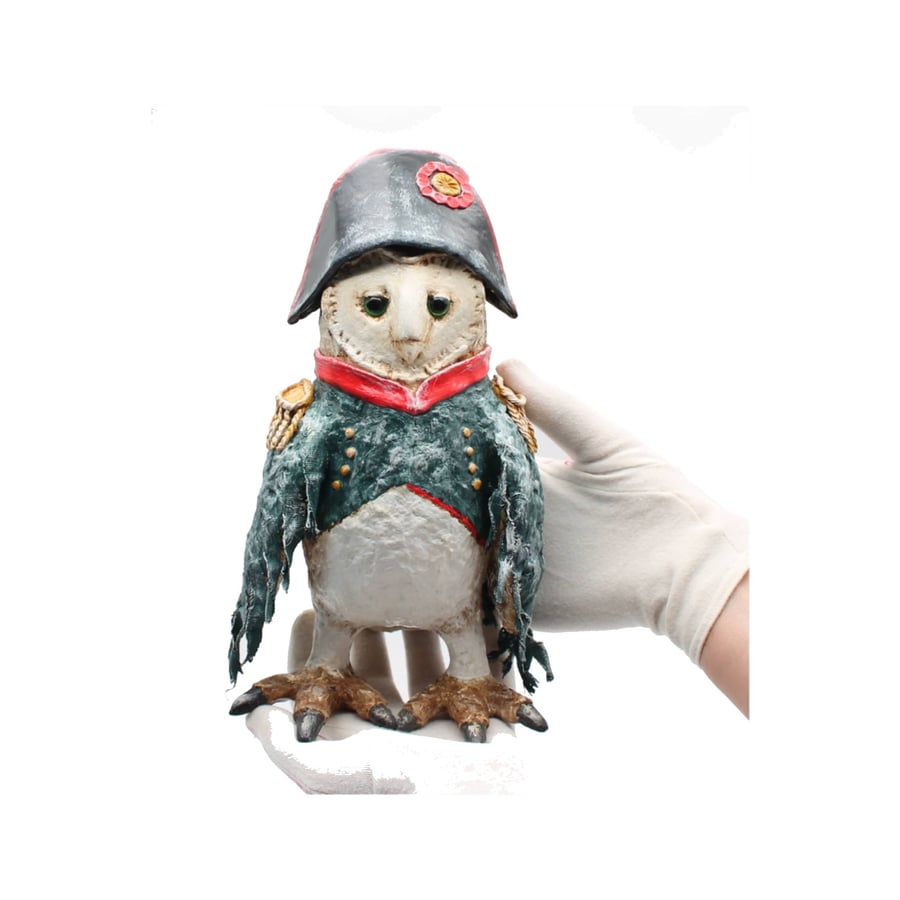 OOAK Owl Napoleon Art Doll- Whimsical Handmade Owl Sculpture-Paper Clay 