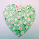 Floral daisy wood decoupage heart hanging decoration
