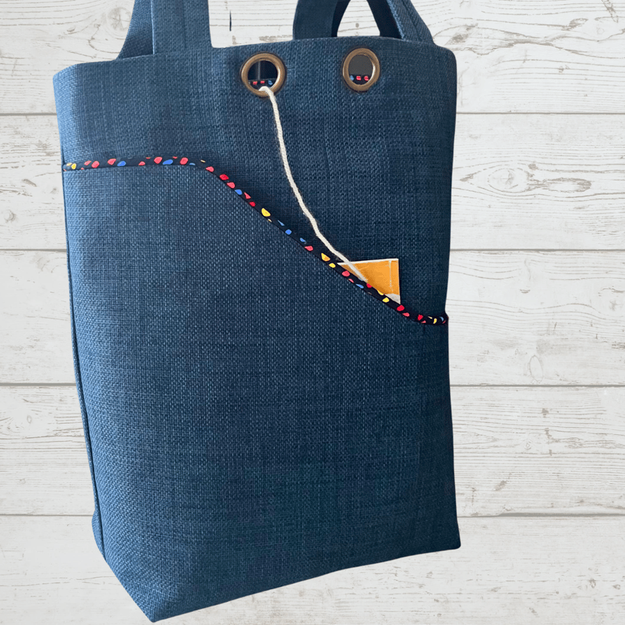 Knitting project bags blue and spots