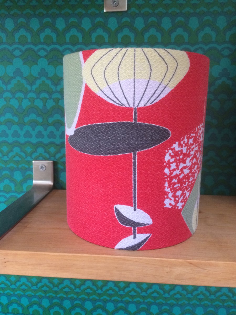 SALE FREE UK POST -   MCM RED 50s  Barkcloth Vintage Fabric Lampshade