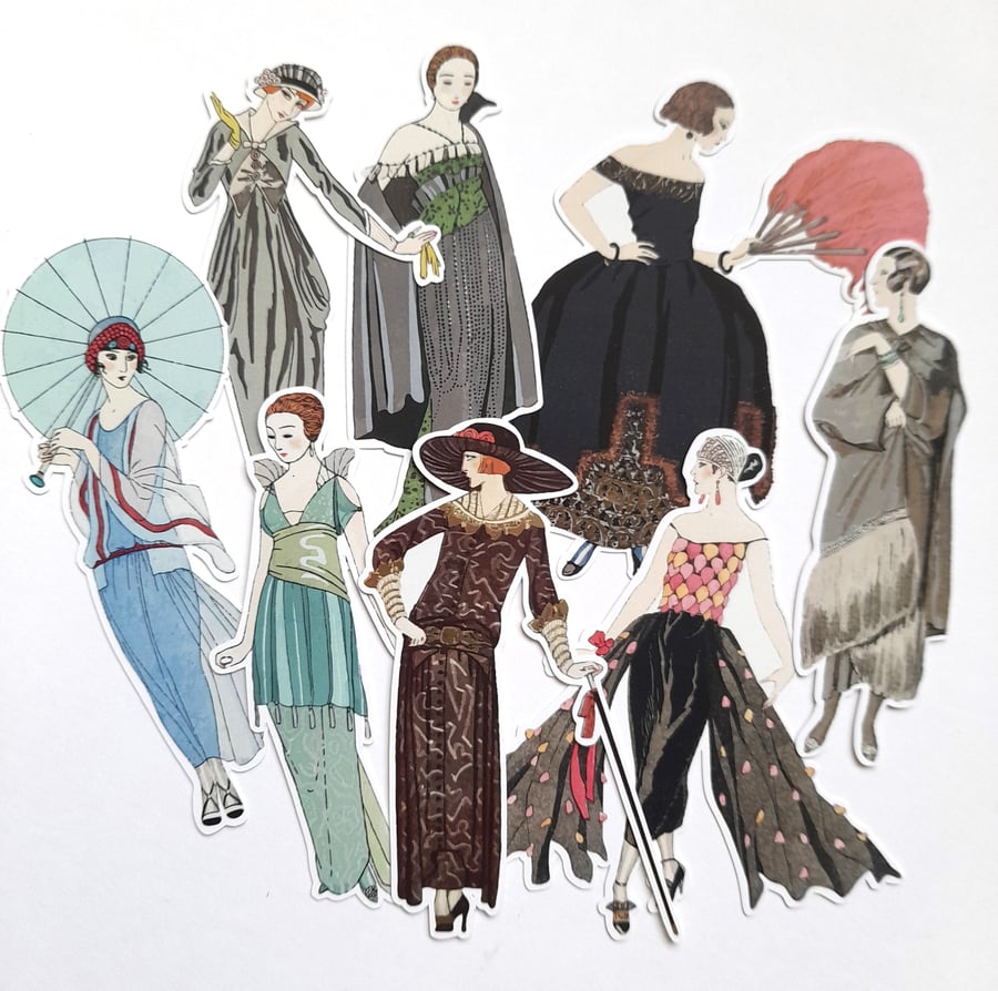 Art Nouveau Fashion Models die cuts, vintage ephemera, junk journal supplies
