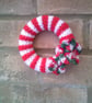 Red and White Crocheted Mini Christmas Wreath - Image 1