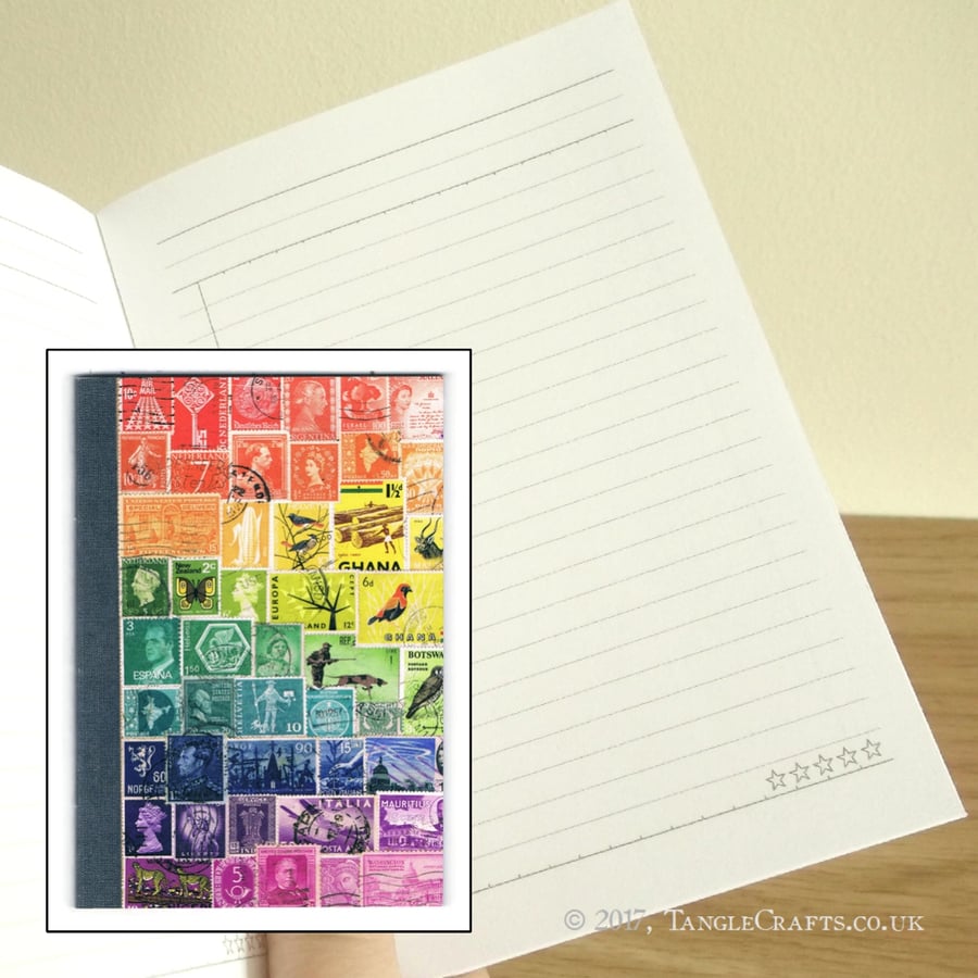 Rainbow Print Pocket Notebook - Postage Stamp Art To Do List Book
