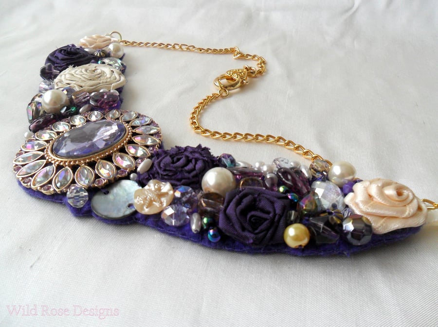 Purple beaded statement necklace.