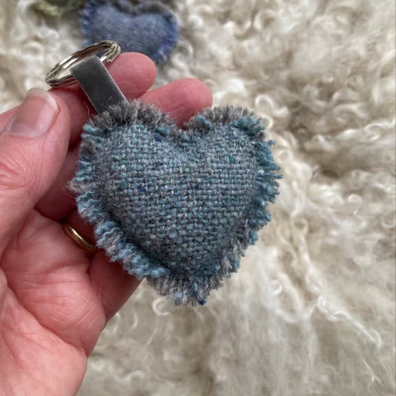 Heart Keyring - Duck-Egg blue Donegal tweed wool. Handwoven in Wales