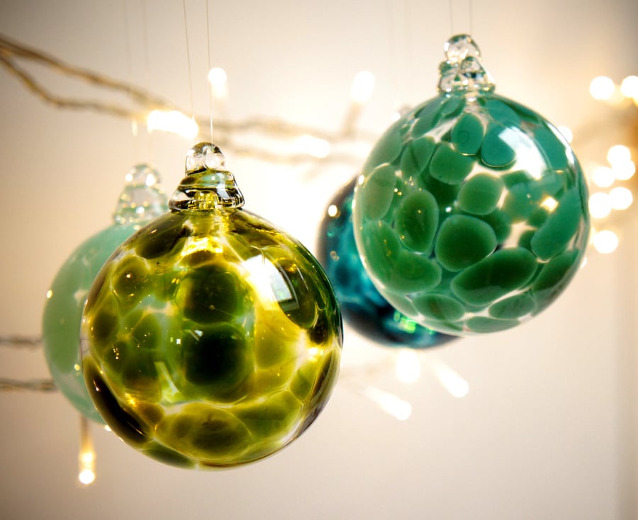 Mini Sargasso Green Handmade Blown Glass Christmas Bauble